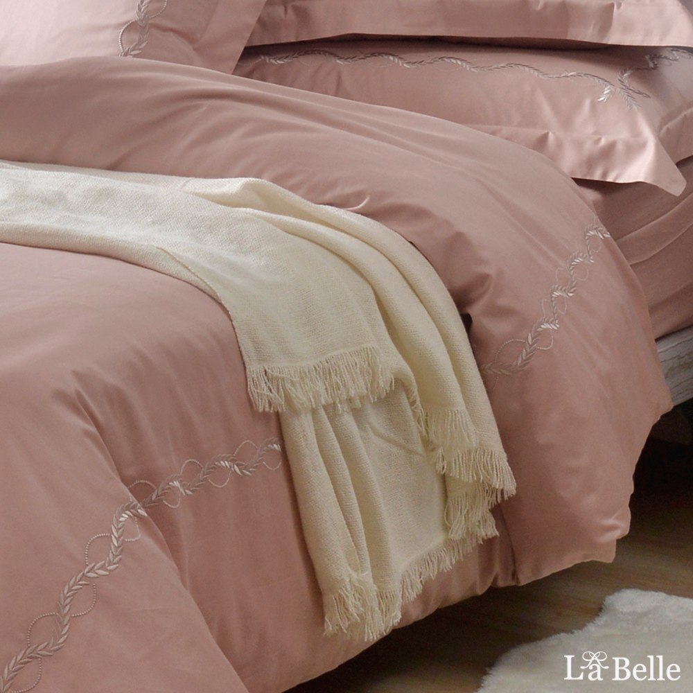 義大利La Belle《雅仕珍藏-蘿莉粉》雙人長絨細棉刺繡四件式被套床包組