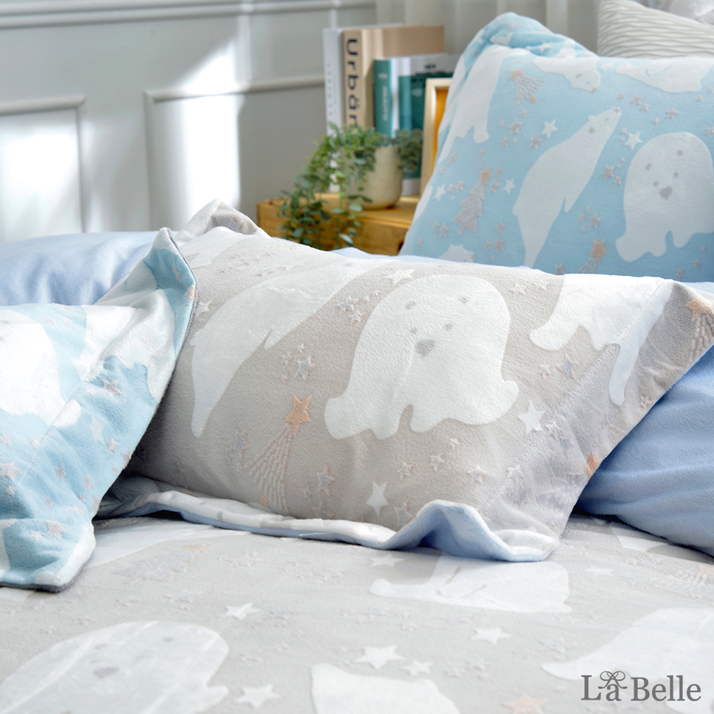 義大利La Belle《白熊物語》加大韓式立體雪雕絨防蹣抗菌吸濕排汗被套床包組(共兩色)