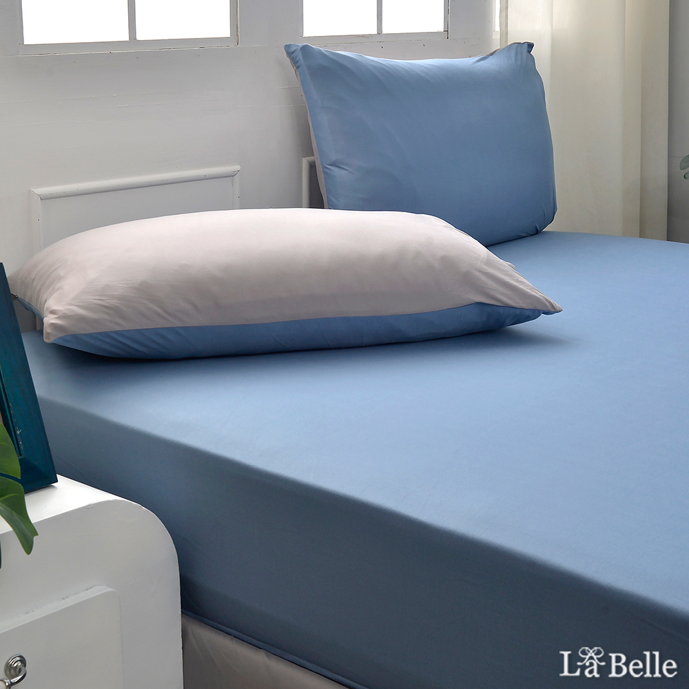 義大利La Belle《純色蔚藍》雙人海島針織床包枕套組