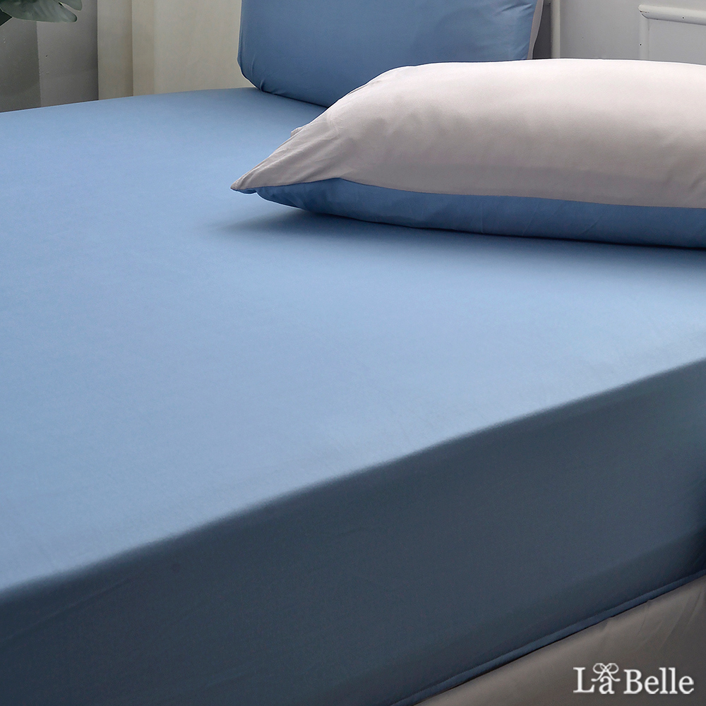義大利La Belle《純色蔚藍》雙人海島針織床包枕套組