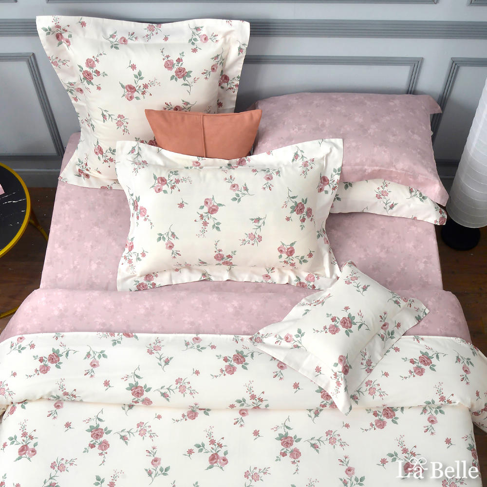 義大利La Belle《典雅玫瑰》特大純棉四件式防蹣抗菌吸濕排汗兩用被床包組