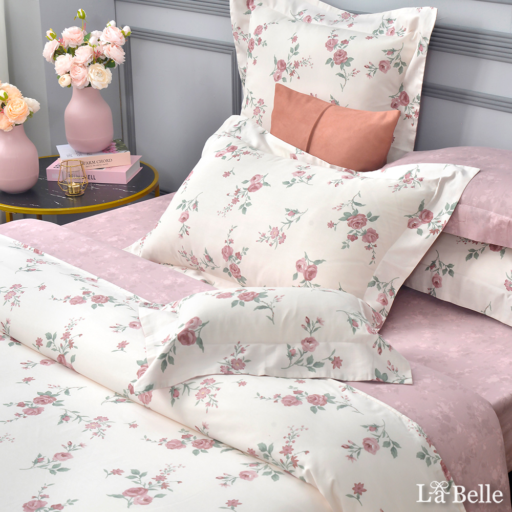 義大利La Belle《典雅玫瑰》特大純棉四件式防蹣抗菌吸濕排汗兩用被床包組