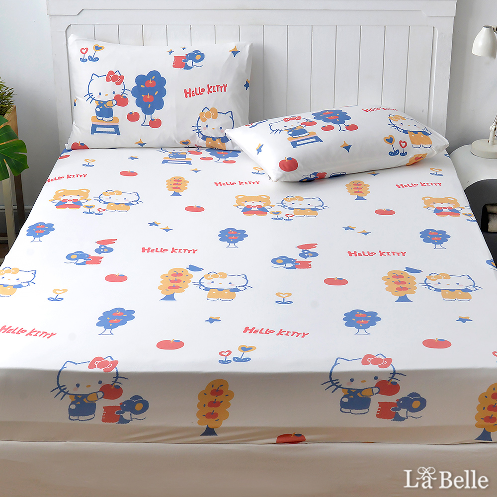 義大利La Belle《Sanrio-HELLO KITTY蘋果樹》加大海島針織床包枕套組