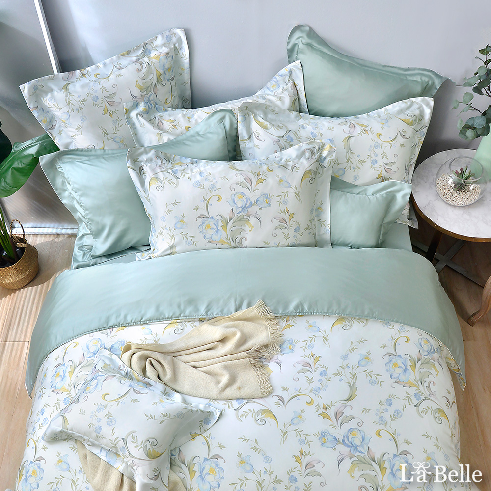 義大利La Belle《花舞葉羽》雙人天絲四件式防蹣抗菌吸濕排汗兩用被床包組