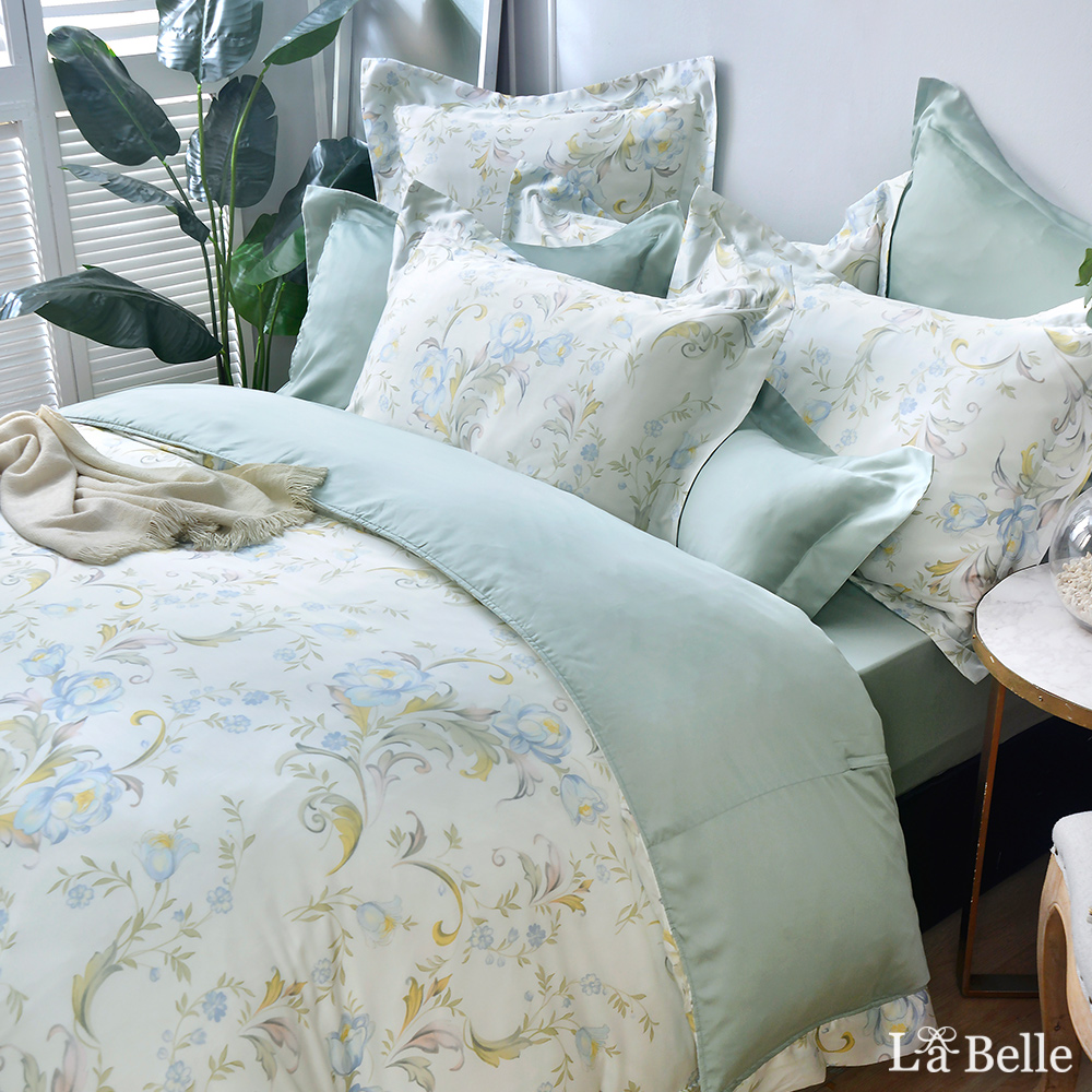 義大利La Belle《花舞葉羽》雙人天絲四件式防蹣抗菌吸濕排汗兩用被床包組