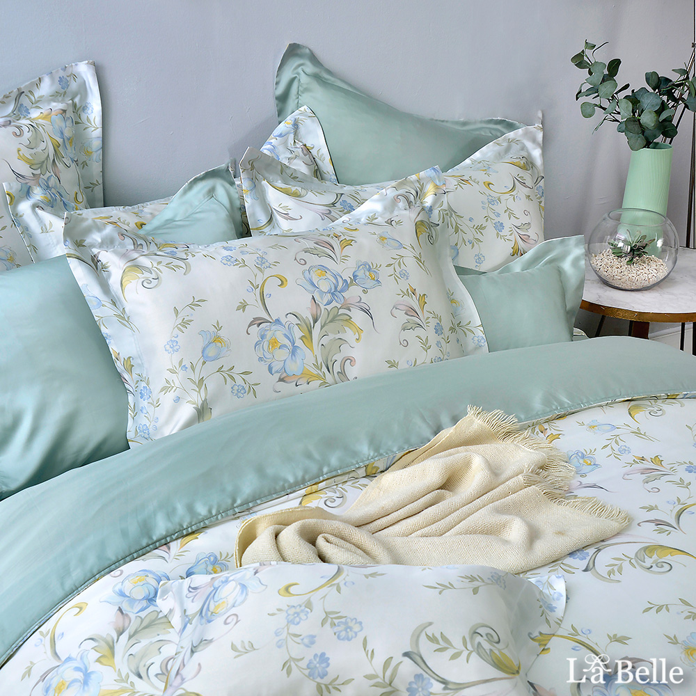 義大利La Belle《花舞葉羽》雙人天絲四件式防蹣抗菌吸濕排汗兩用被床包組