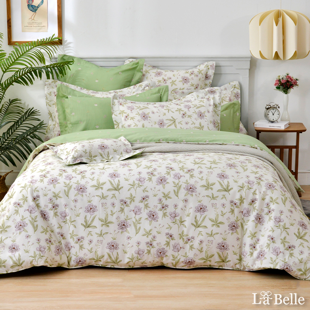 義大利La Belle《靜謐香居》雙人純棉四件式防蹣抗菌吸濕排汗兩用被床包組