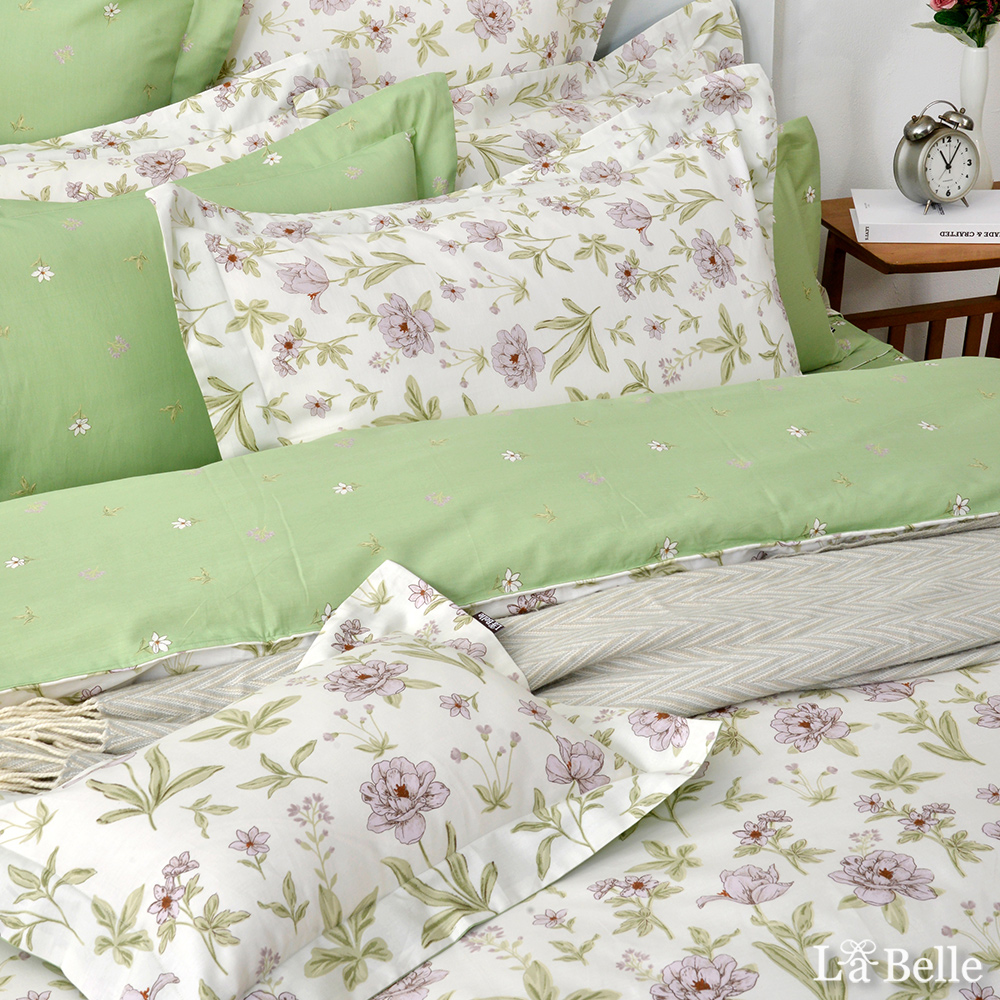 義大利La Belle《靜謐香居》雙人純棉四件式防蹣抗菌吸濕排汗兩用被床包組