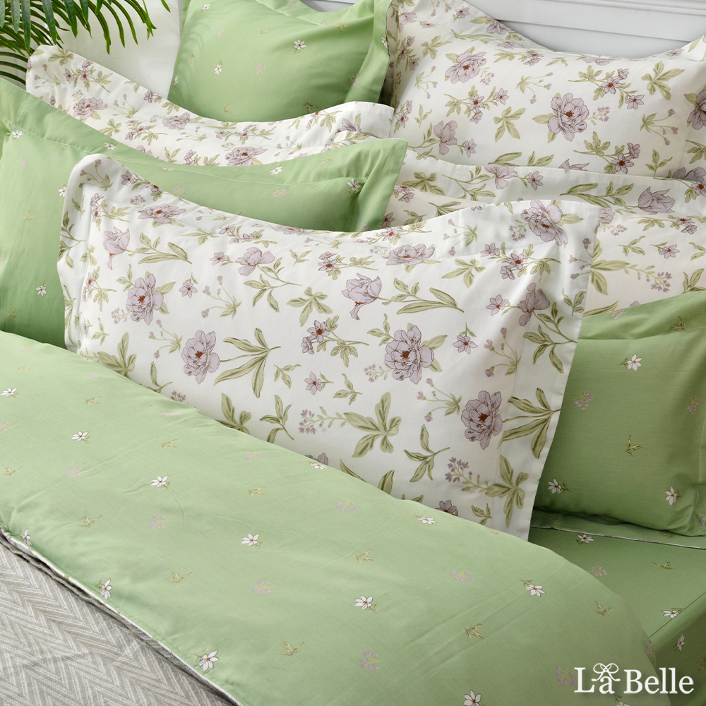 義大利La Belle《靜謐香居》雙人純棉四件式防蹣抗菌吸濕排汗兩用被床包組
