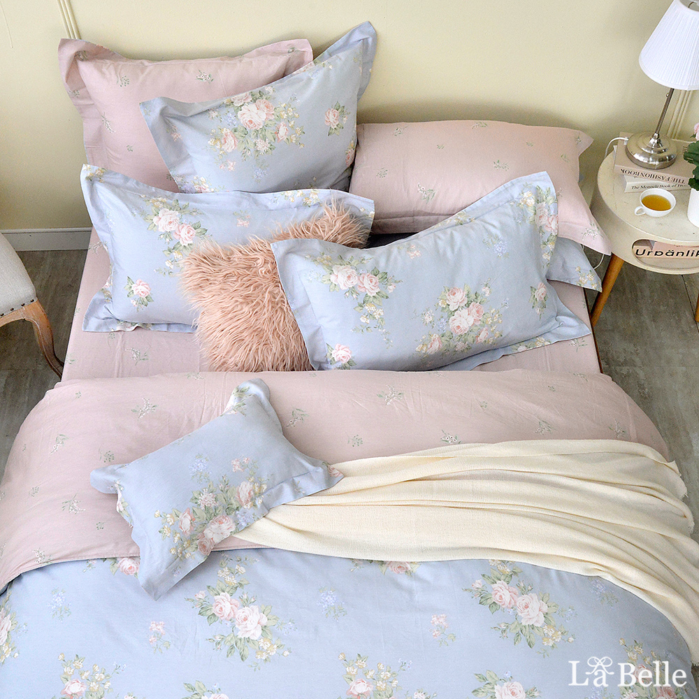 義大利La Belle《瑰麗錦簇》雙人純棉四件式防蹣抗菌吸濕排汗兩用被床包組