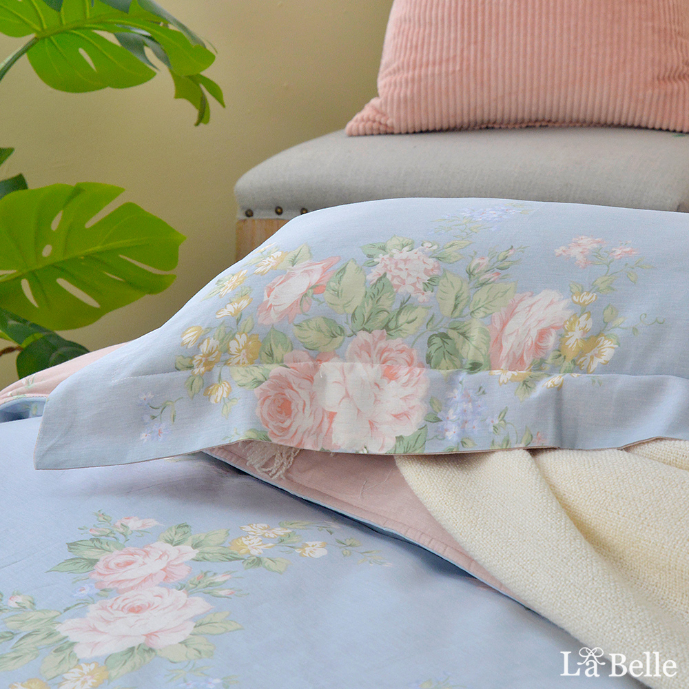 義大利La Belle《瑰麗錦簇》雙人純棉四件式防蹣抗菌吸濕排汗兩用被床包組