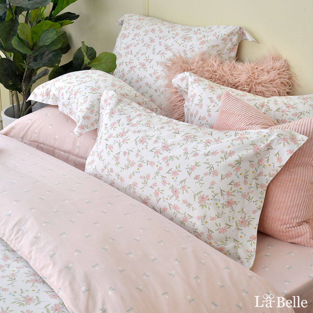 義大利La Belle《胭脂點點》雙人純棉四件式防蹣抗菌吸濕排汗兩用被床包組