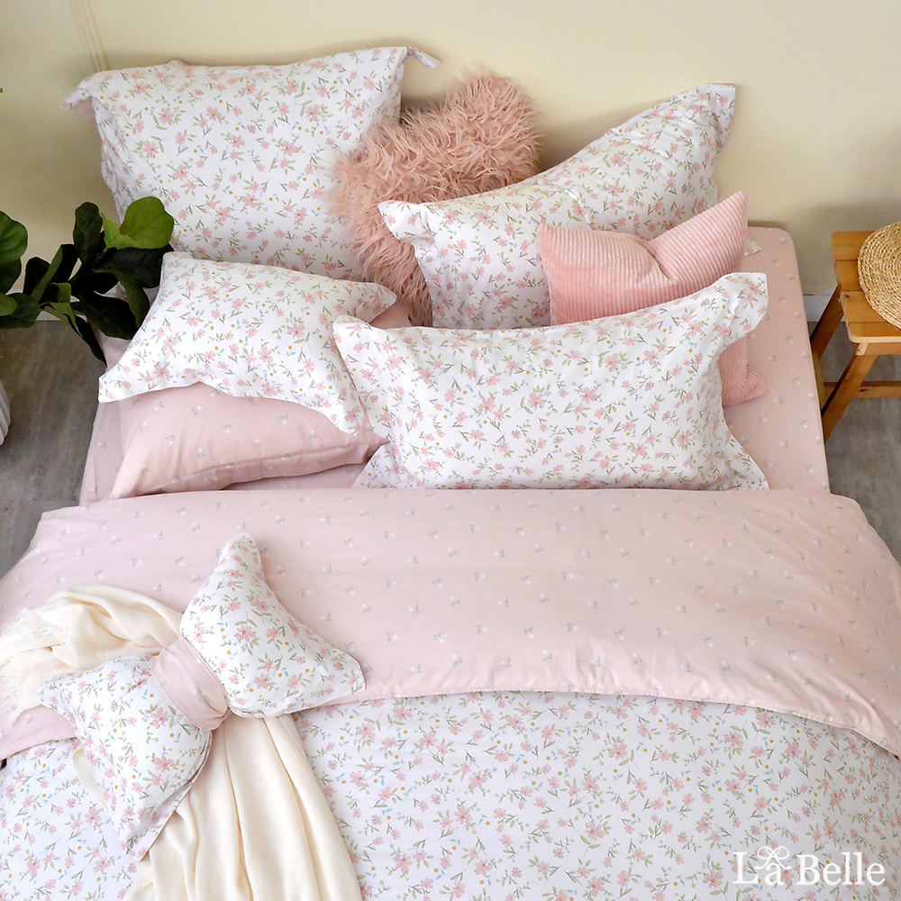 義大利La Belle《胭脂點點》加大純棉四件式防蹣抗菌吸濕排汗兩用被床包組