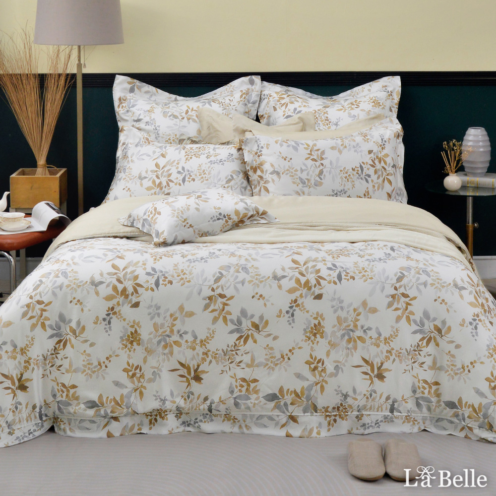 義大利La Belle《疊翠流金》特大天絲四件式防蹣抗菌吸濕排汗兩用被床包組