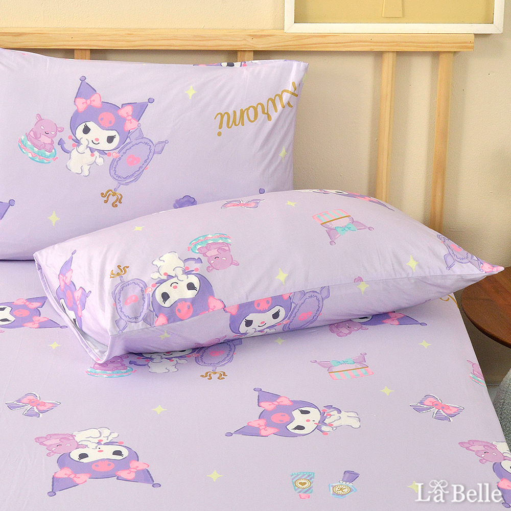 [超值組合]義大利La Belle《Sanrio-魔鏡酷洛米》雙人海島針織床包枕套組+大容量洗衣袋1入