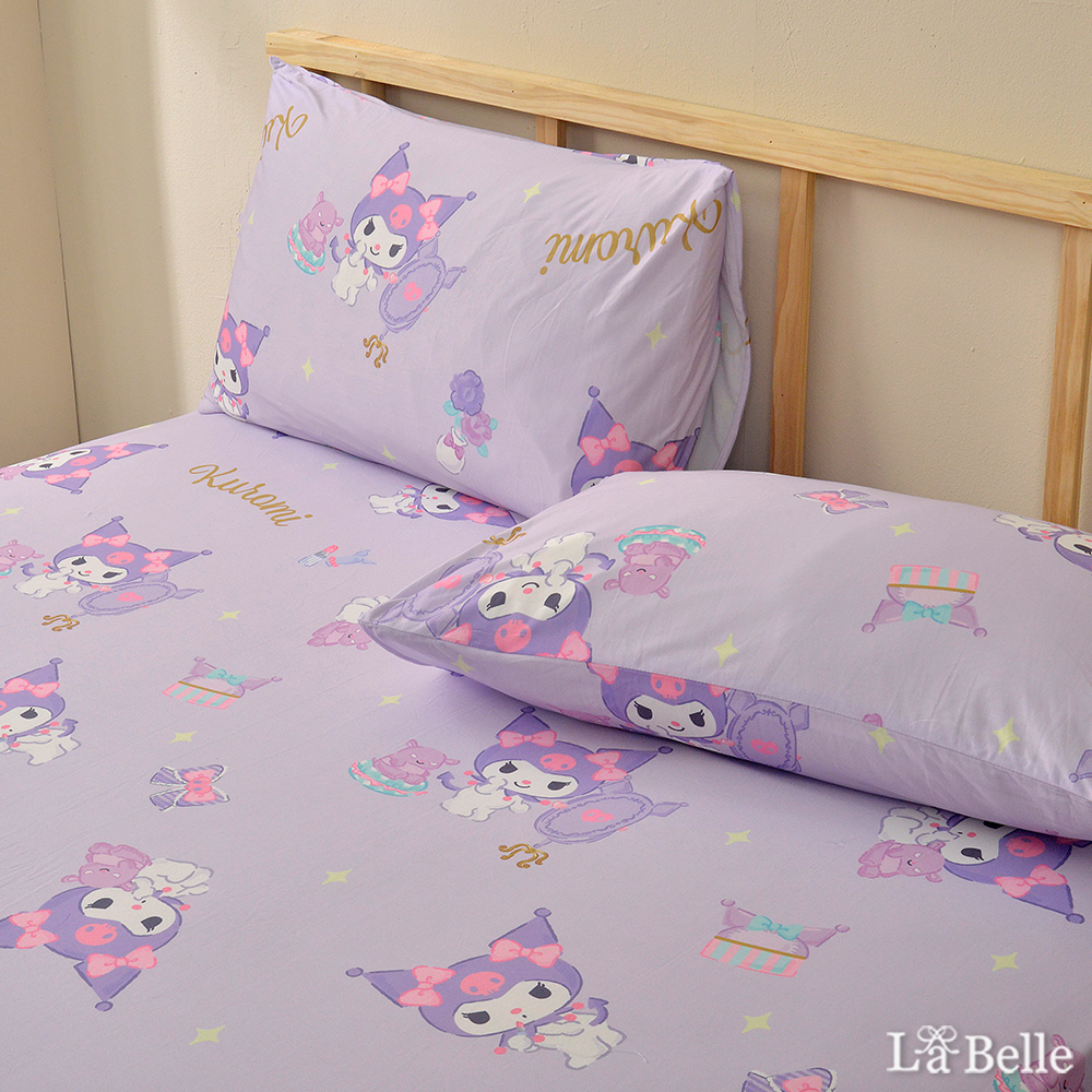 [超值組合]義大利La Belle《Sanrio-魔鏡酷洛米》加大海島針織床包枕套組+大容量洗衣袋1入