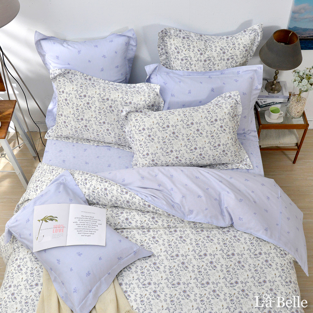 義大利La Belle《芷蘭花季》特大純棉四件式防蹣抗菌吸濕排汗兩用被床包組