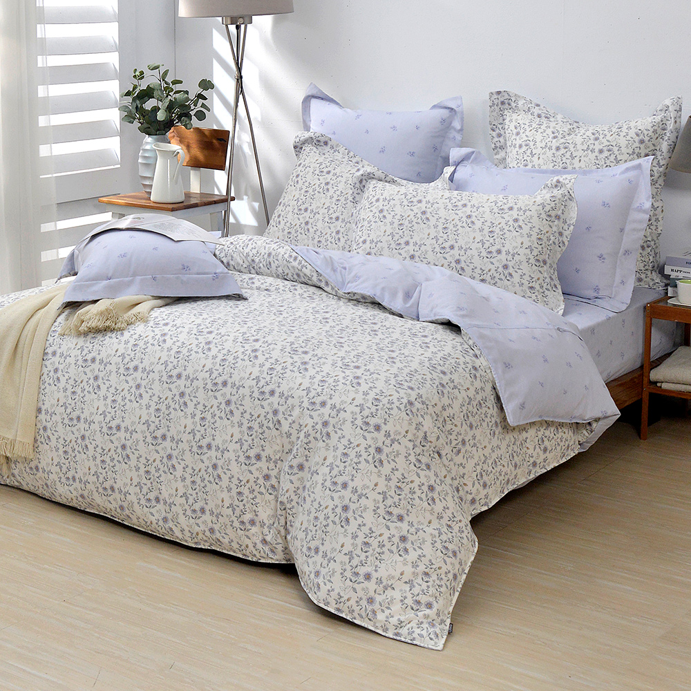 義大利La Belle《芷蘭花季》加大純棉四件式防蹣抗菌吸濕排汗兩用被床包組