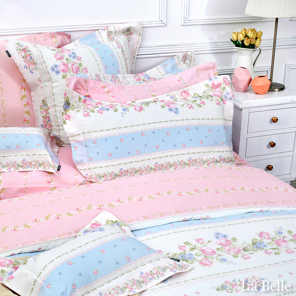 義大利La Belle《南藍繫語》特大純棉四件式防蹣抗菌吸濕排汗兩用被床包組