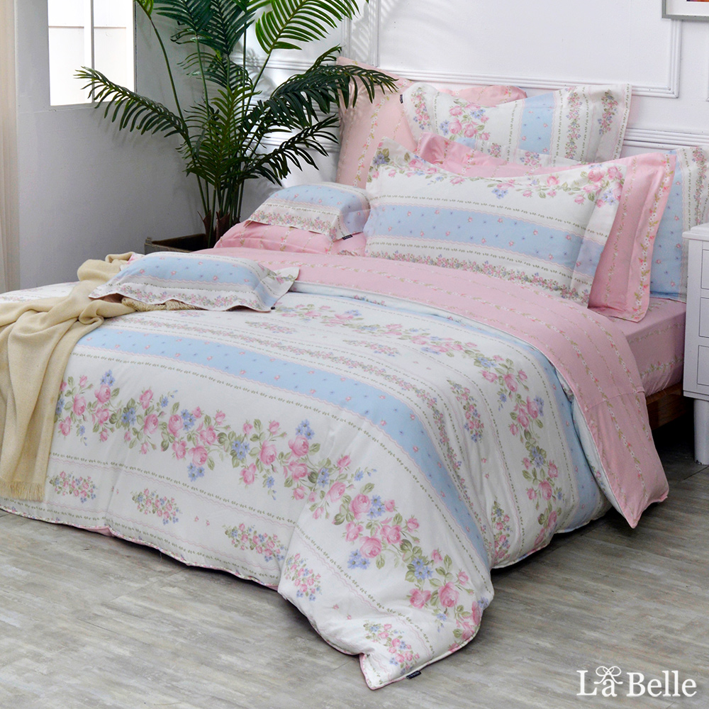 義大利La Belle《南藍繫語》特大純棉四件式防蹣抗菌吸濕排汗兩用被床包組