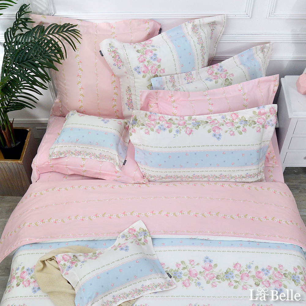 義大利La Belle《南藍繫語》加大純棉四件式防蹣抗菌吸濕排汗兩用被床包組