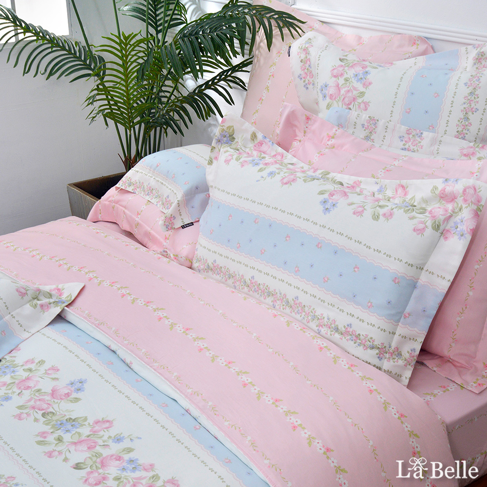 義大利La Belle《南藍繫語》加大純棉四件式防蹣抗菌吸濕排汗兩用被床包組