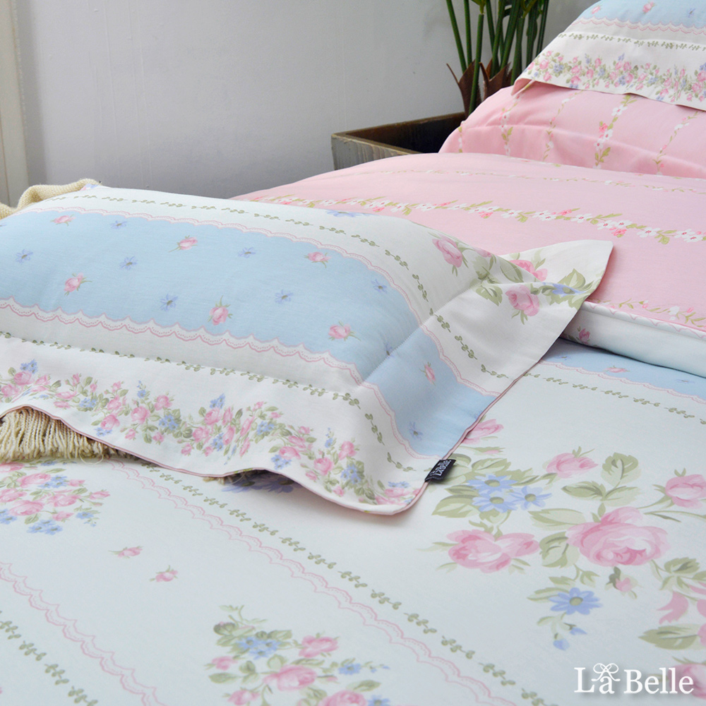 義大利La Belle《南藍繫語》加大純棉四件式防蹣抗菌吸濕排汗兩用被床包組