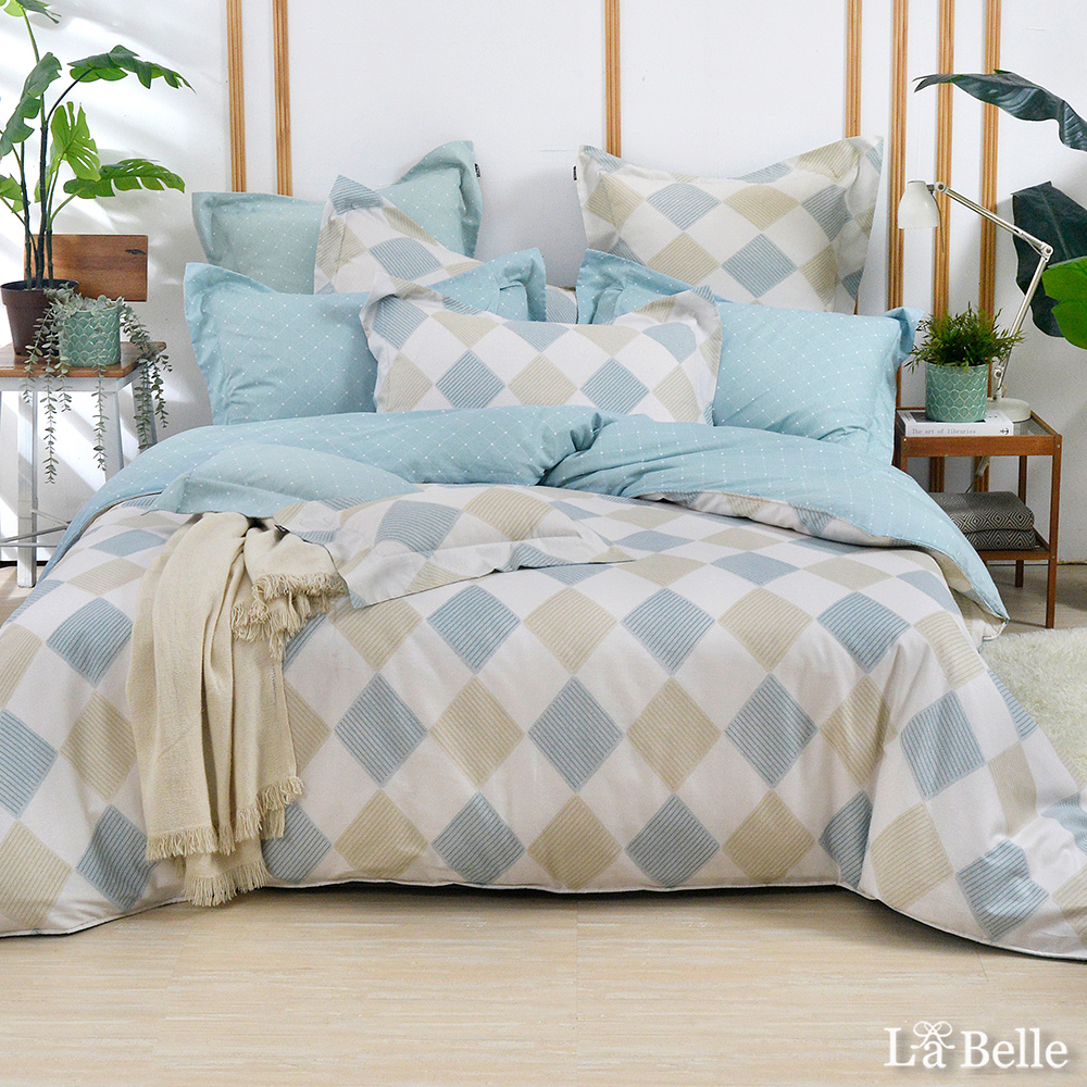 義大利La Belle《淡簡寂思》雙人純棉四件式防蹣抗菌吸濕排汗兩用被床包組