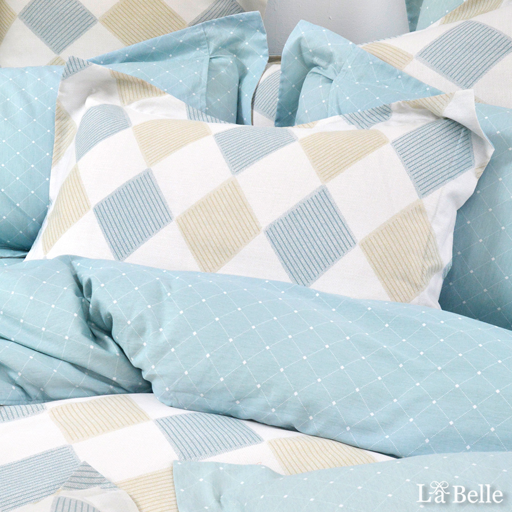 義大利La Belle《淡簡寂思》雙人純棉四件式防蹣抗菌吸濕排汗兩用被床包組