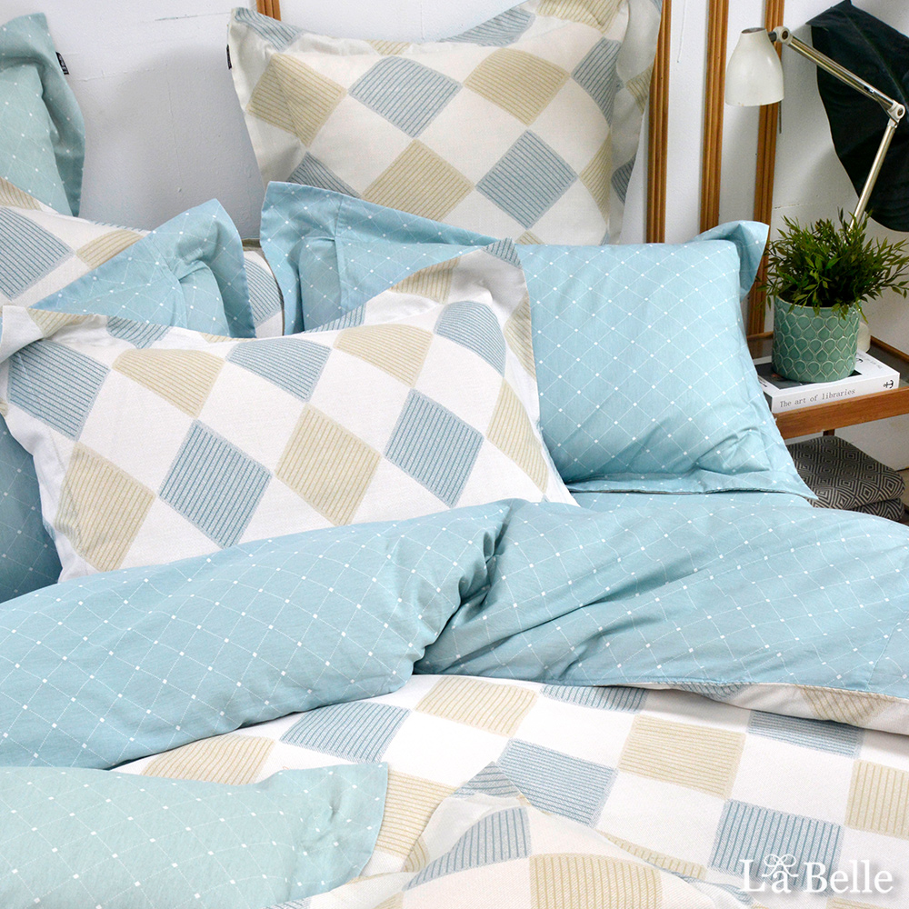 義大利La Belle《淡簡寂思》特大純棉四件式防蹣抗菌吸濕排汗兩用被床包組