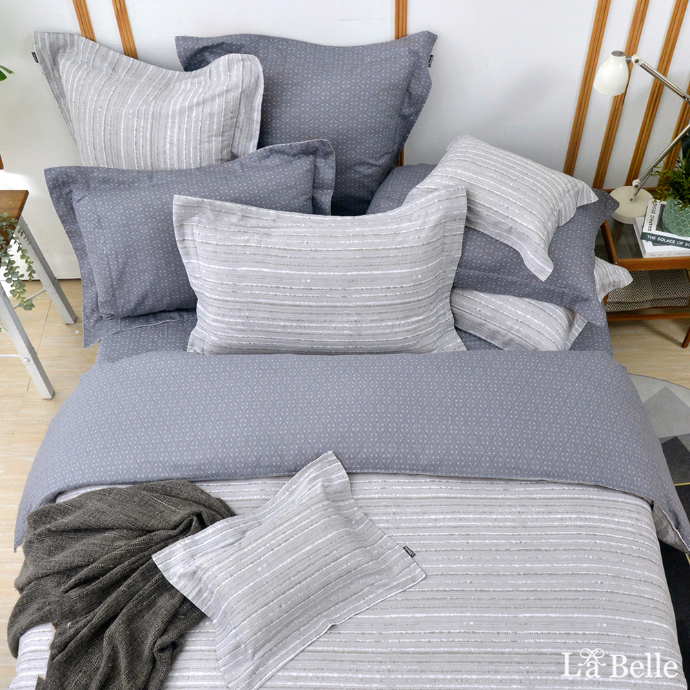義大利La Belle《簡敘阡陌》特大純棉四件式防蹣抗菌吸濕排汗兩用被床包組