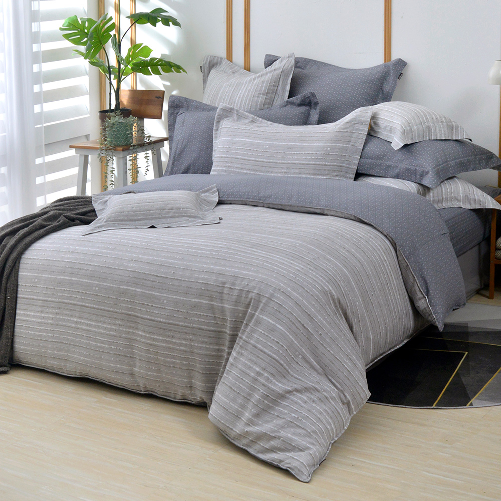 義大利La Belle《簡敘阡陌》單人純棉三件式防蹣抗菌吸濕排汗兩用被床包組