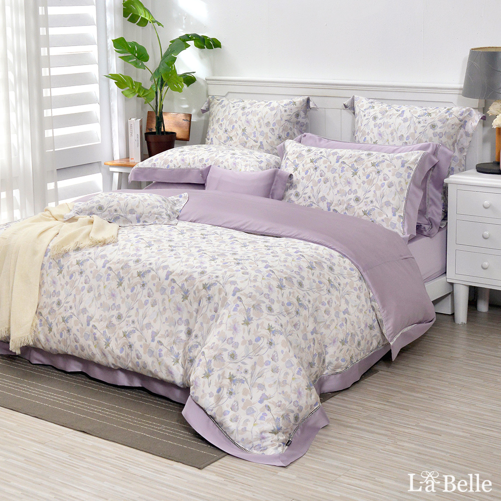 義大利La Belle《夏夜花語》加大天絲蠶絲蛋白防蹣抗菌吸濕排汗兩用被床包組