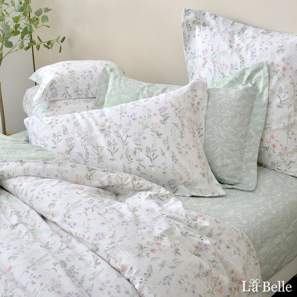 義大利La Belle《花夢之里》雙人純棉四件式防蹣抗菌吸濕排汗兩用被床包組