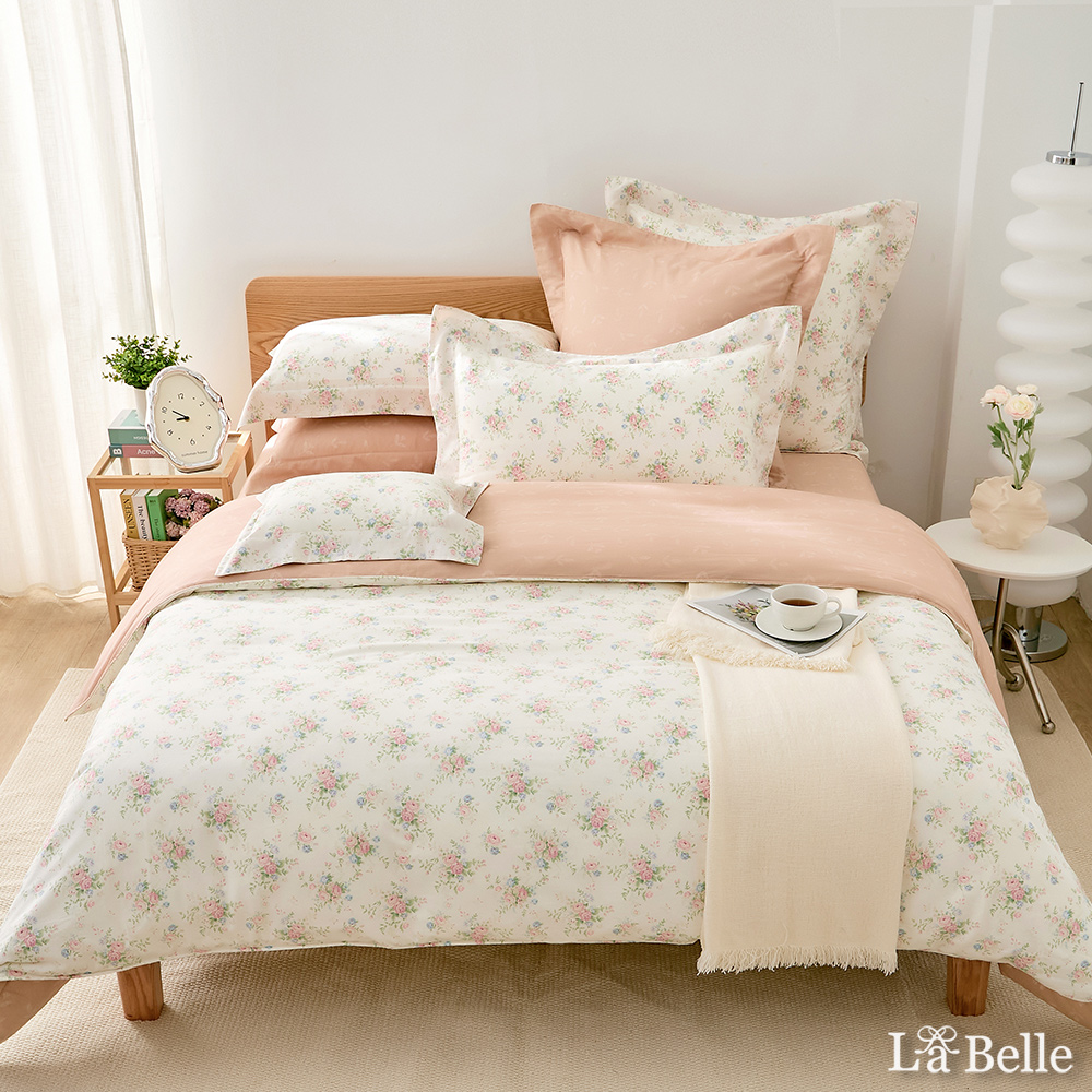 義大利La Belle《瑰夏之夢》雙人純棉四件式防蹣抗菌吸濕排汗兩用被床包組