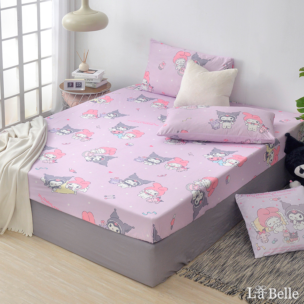 義大利La Belle《Sanrio-My Melody & KUROMI白粉天使》單人海島針織床包枕套組