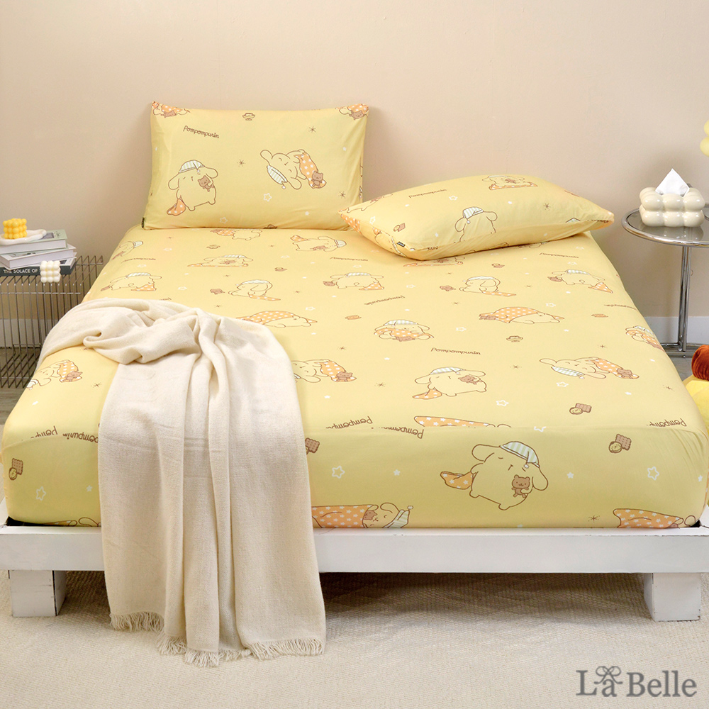 [超值組合]義大利La Belle《Sanrio-布丁狗唔唔睏zZ》加大海島針織床包枕套組+大容量洗衣袋1入