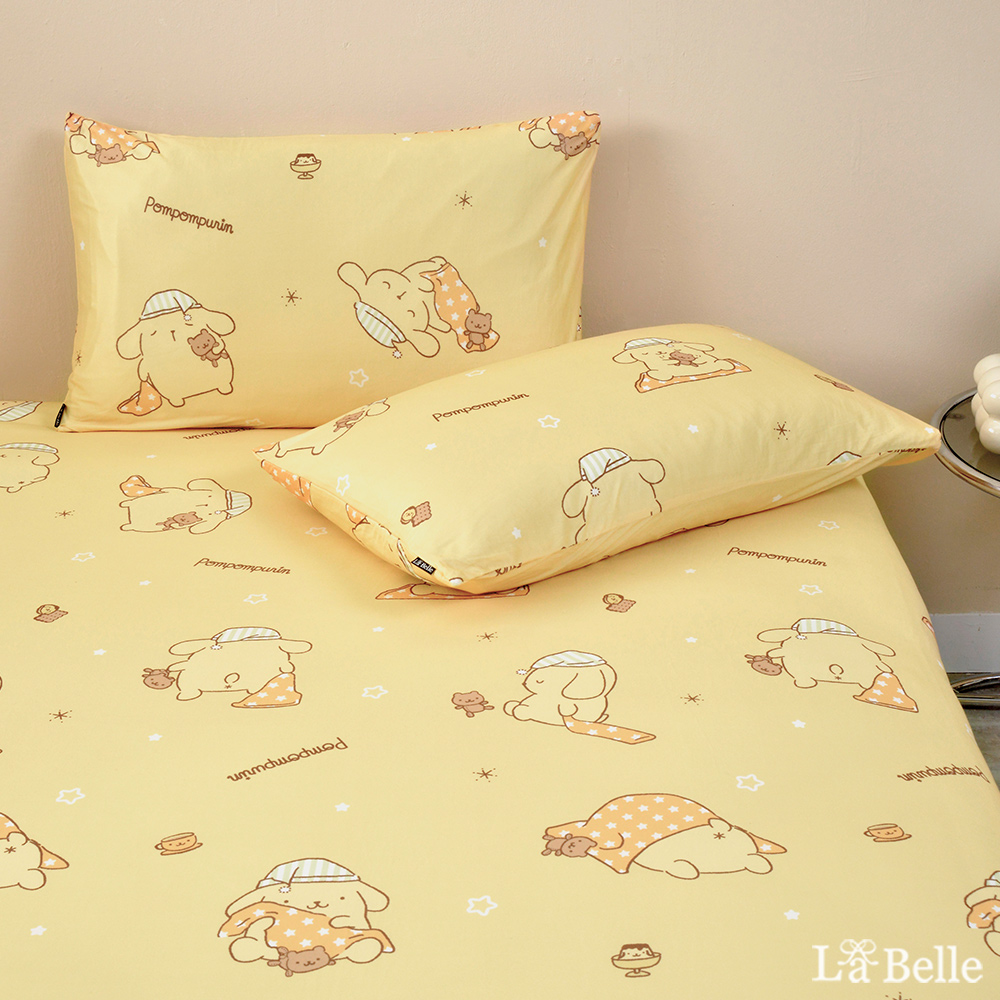 [超值組合]義大利La Belle《Sanrio-布丁狗唔唔睏zZ》加大海島針織床包枕套組+大容量洗衣袋1入