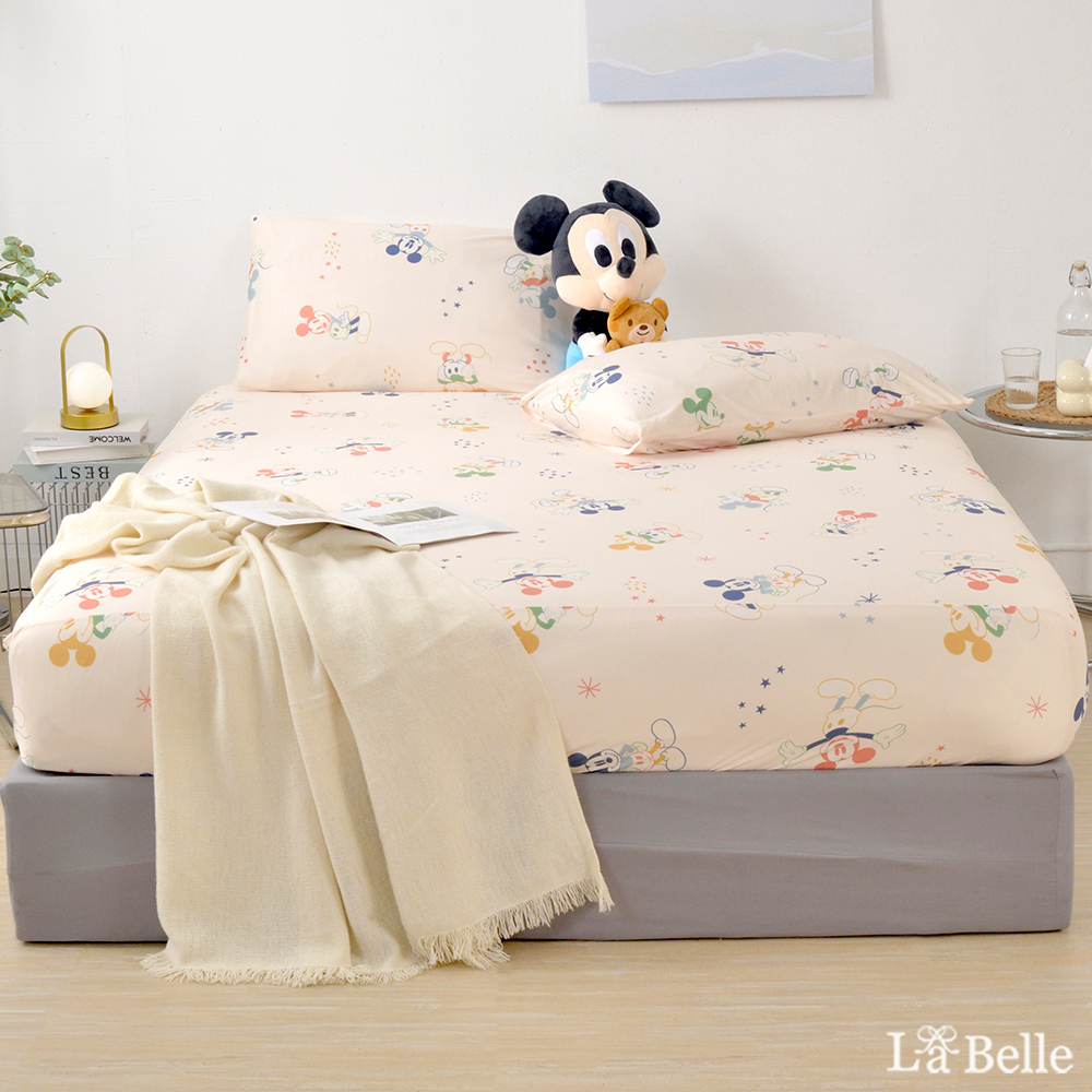 [超值組合]義大利La Belle《Disney-彩虹米奇》單人海島針織床包枕套組+大容量洗衣袋1入