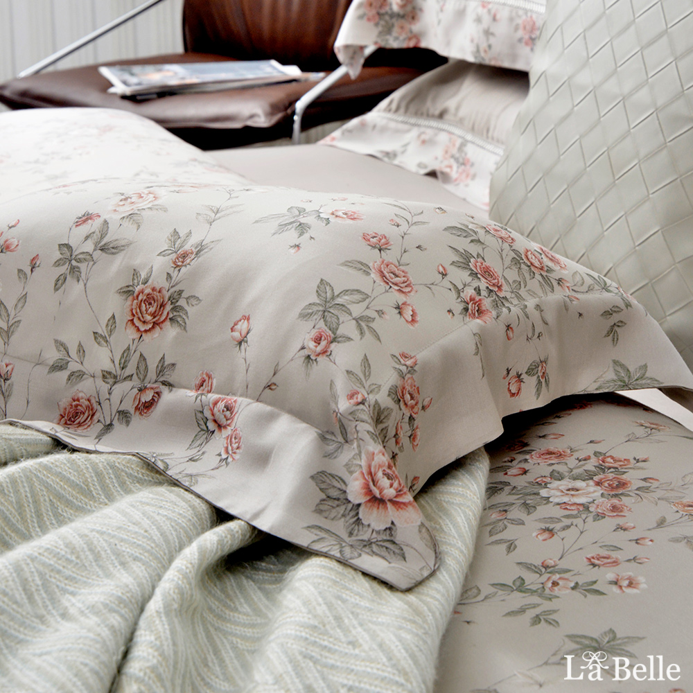 義大利La Belle《典雅薔薇》特大天絲蠶絲蛋白防蹣抗菌吸濕排汗兩用被床包組