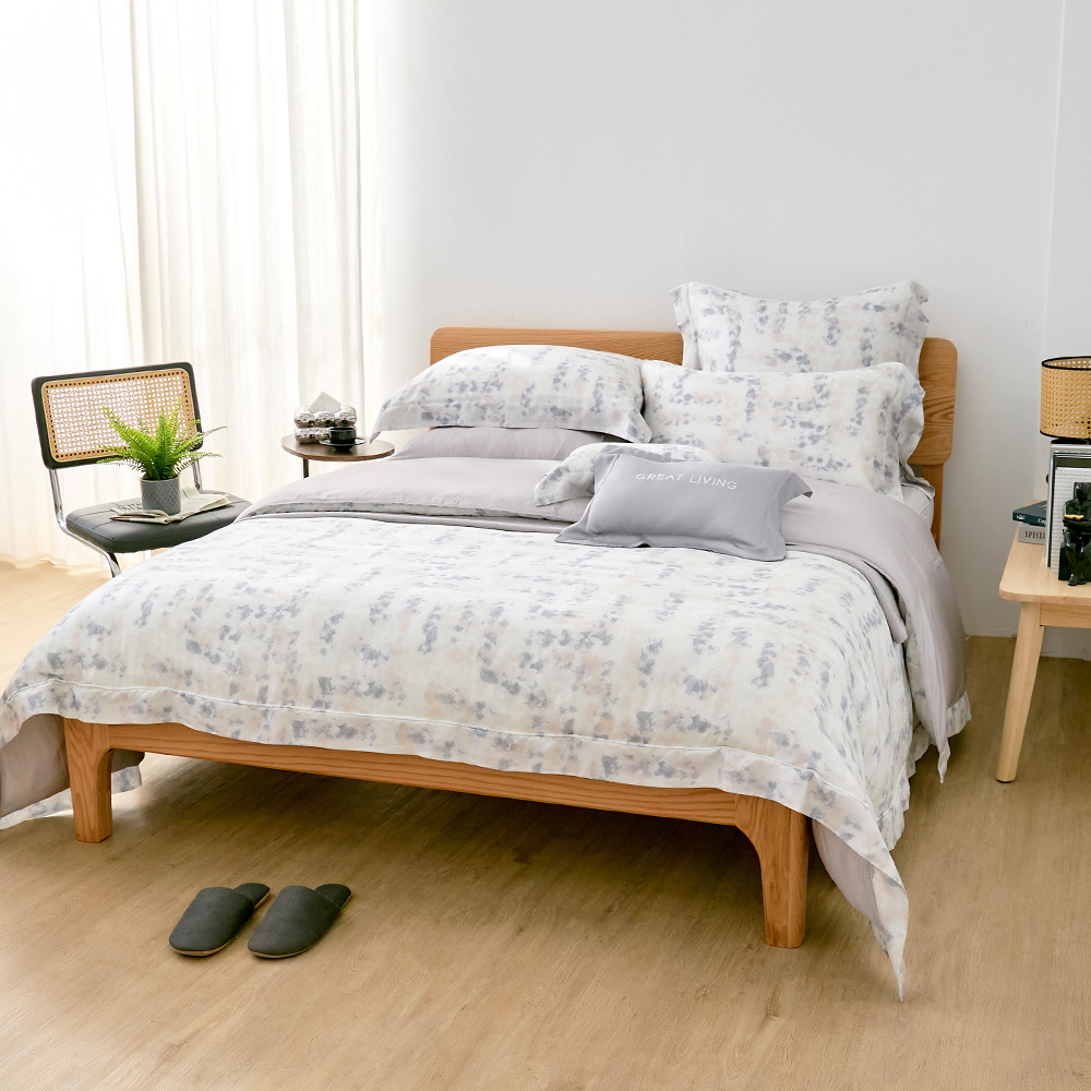 義大利La Belle《斯圖亞特》雙人天絲蠶絲蛋白防蹣抗菌吸濕排汗兩用被床包組