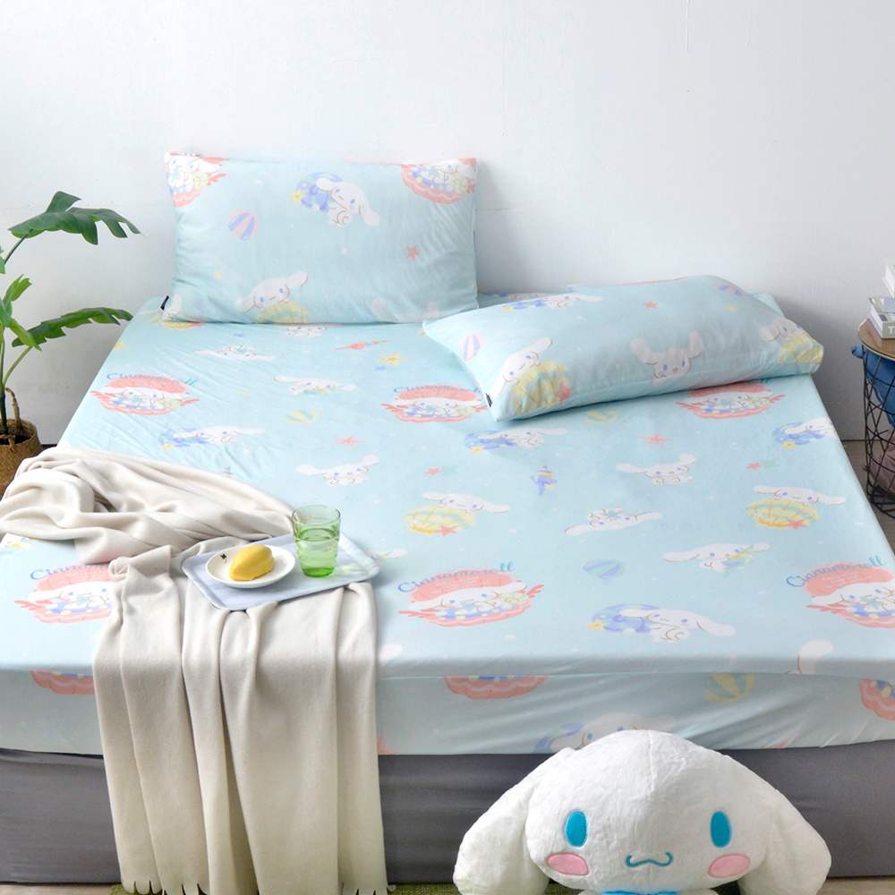 [超值組合]義大利La Belle《Sanrio-大耳狗繽紛海洋》雙人超COOL超涼感床包枕套組+舒柔水洗枕