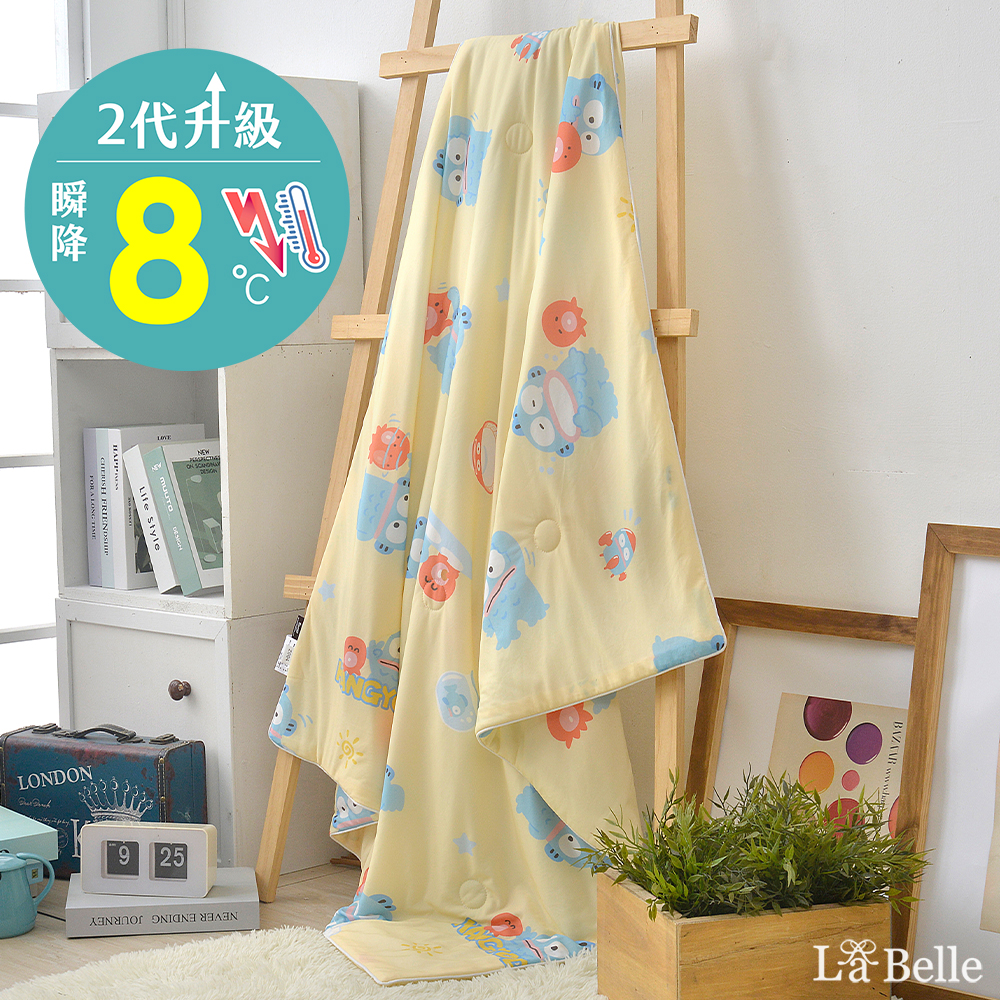 [超值組合]義大利La Belle《Sanrio-人魚漢頓の日常》超COOL超涼感兒童蠶絲蛋白抗菌涼被(100*120CM)+舒柔水洗枕