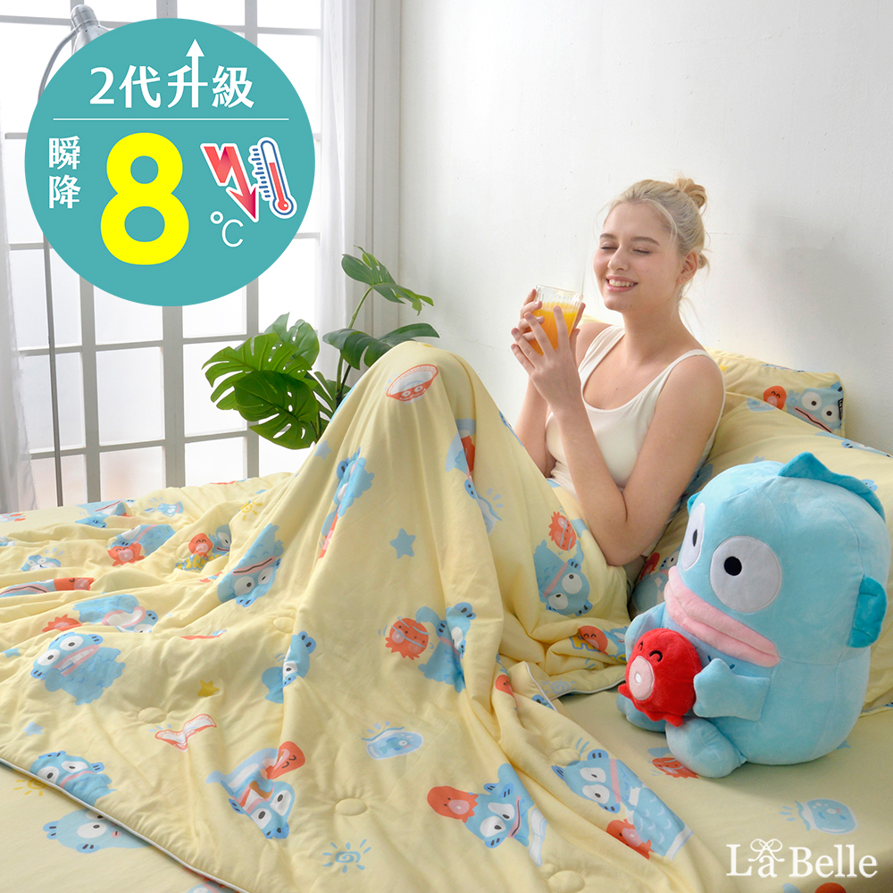  [超值組合]義大利La Belle《Sanrio-人魚漢頓の日常》超COOL超涼感蠶絲蛋白抗菌涼被(150*200CM)+舒柔水洗枕