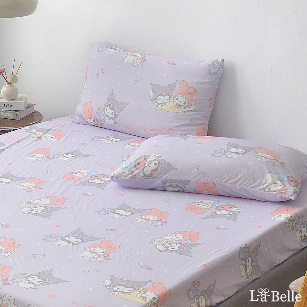 [超值組合]義大利La Belle《Sanrio-My Melody & KUROMI白粉天使》雙人超COOL超涼感床包枕套組+舒柔水洗枕