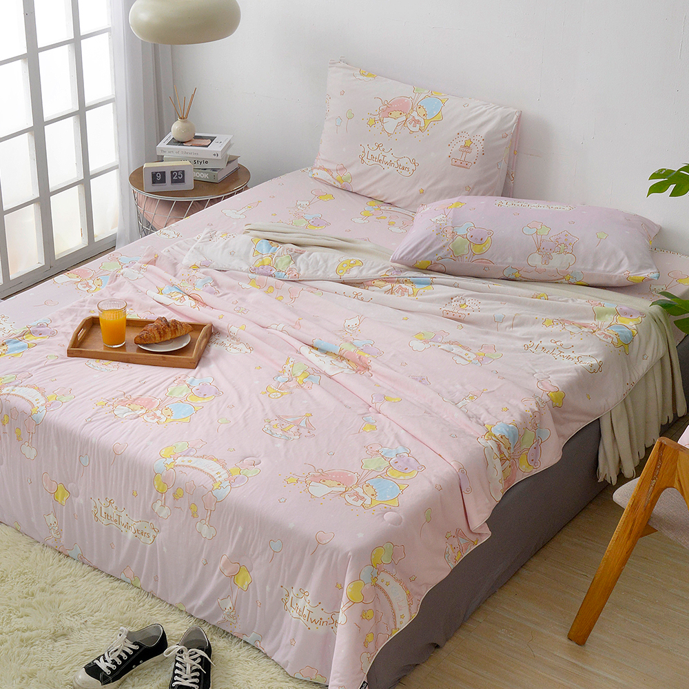  [超值組合]義大利La Belle《Sanrio-雙星仙子星樂園》超COOL超涼感蠶絲蛋白抗菌涼被(150*200CM)+舒柔水洗枕