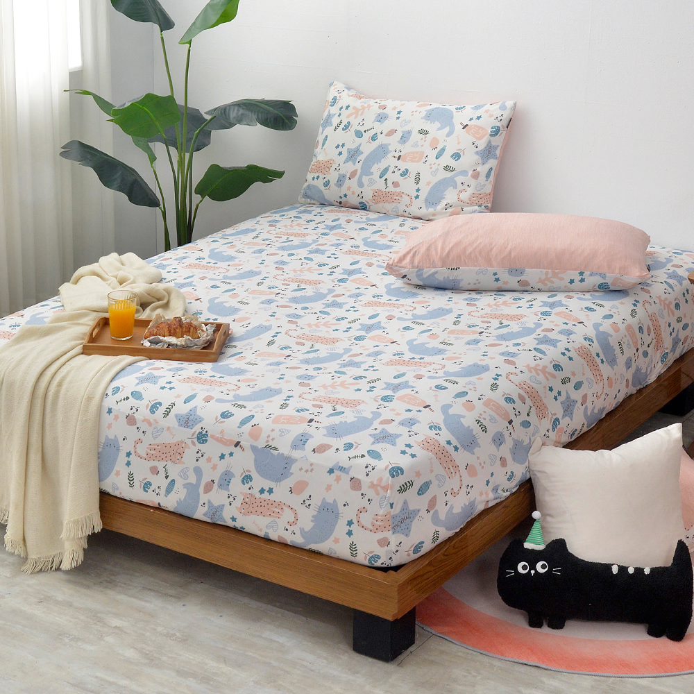 義大利La Belle《早安貓咪》單人超COOL超涼感床包枕套組