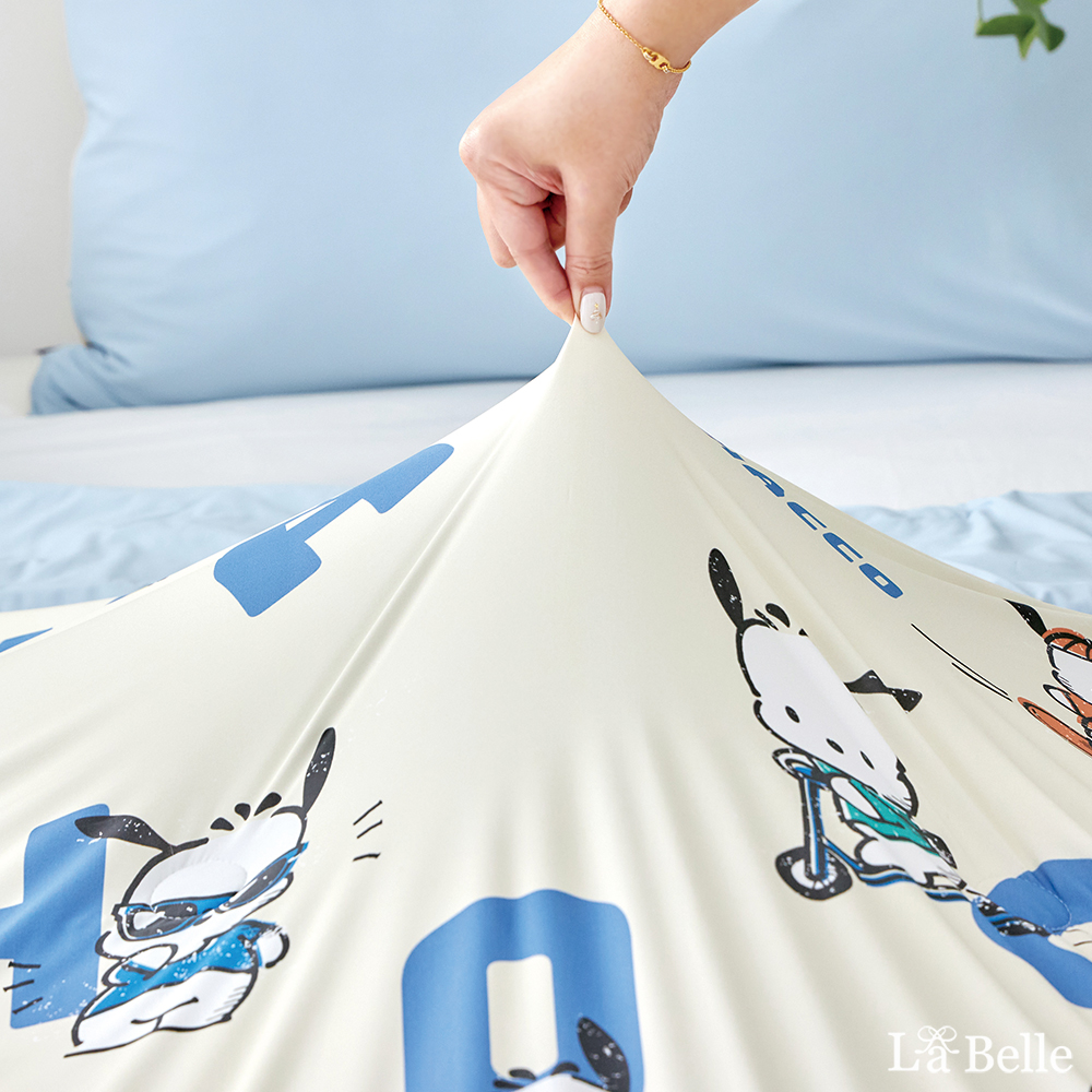 [超值組合]義大利La Belle《Sanrio-POCHACCO帕恰舒芙蕾》眠綿冰玻尿酸抗菌涼感涼被(5x6.5尺)+舒柔水洗枕