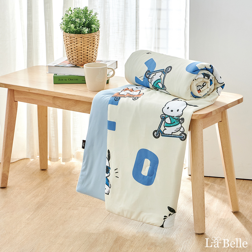 [超值組合]義大利La Belle《Sanrio-POCHACCO帕恰舒芙蕾》眠綿冰玻尿酸抗菌涼感涼被(5x6.5尺)+舒柔水洗枕