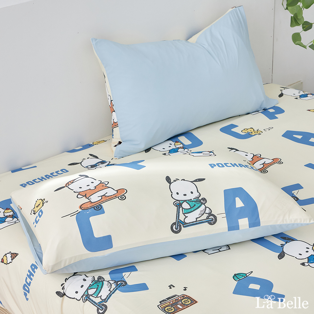 [超值組合]義大利La Belle《Sanrio-POCHACCO帕恰舒芙蕾》眠綿冰涼感信封枕套--2入+大容量洗衣袋